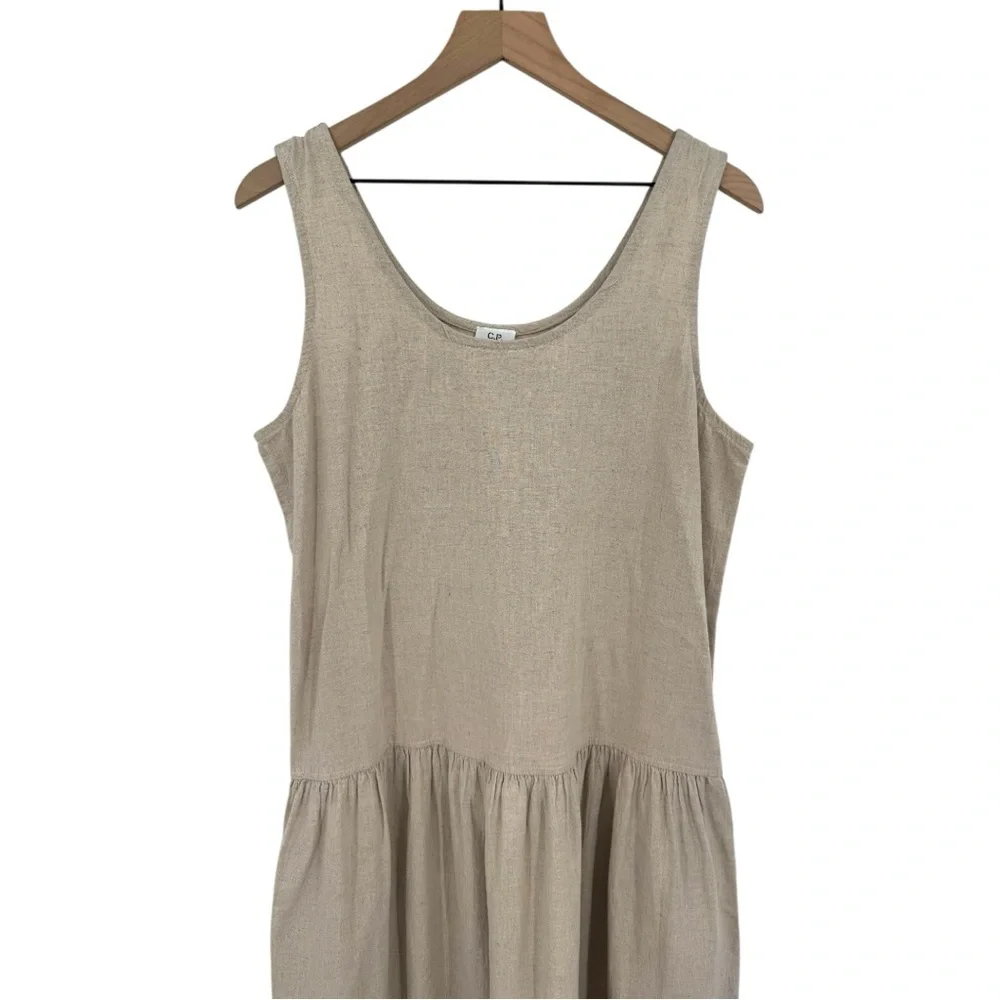 CP Shades Hand-Dyed Cotton Tank Midi Dress Natural Beige Size Medium - Picture 3 of 8
